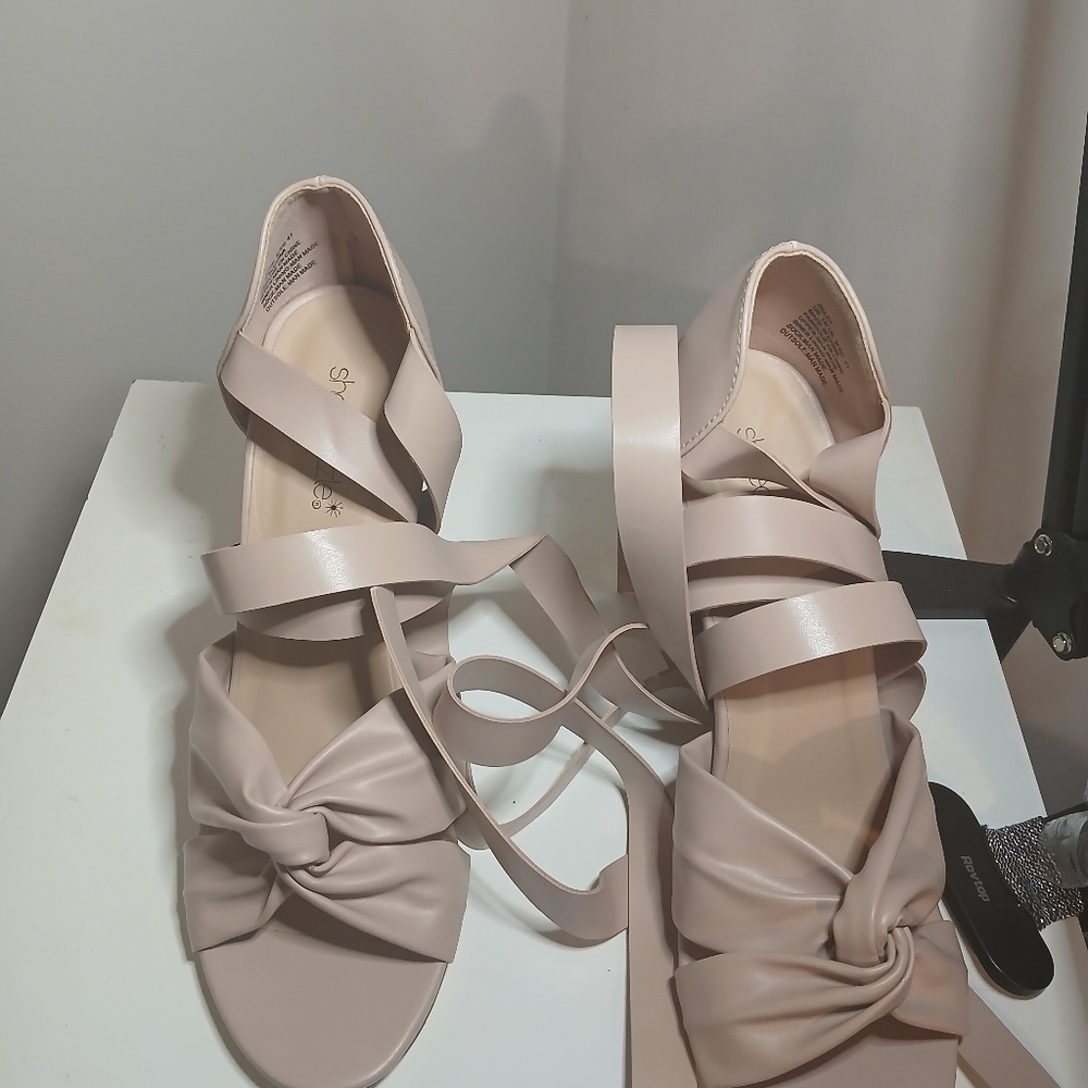 JustFab Pink Sandals with Bow Detail and Ankle Straps